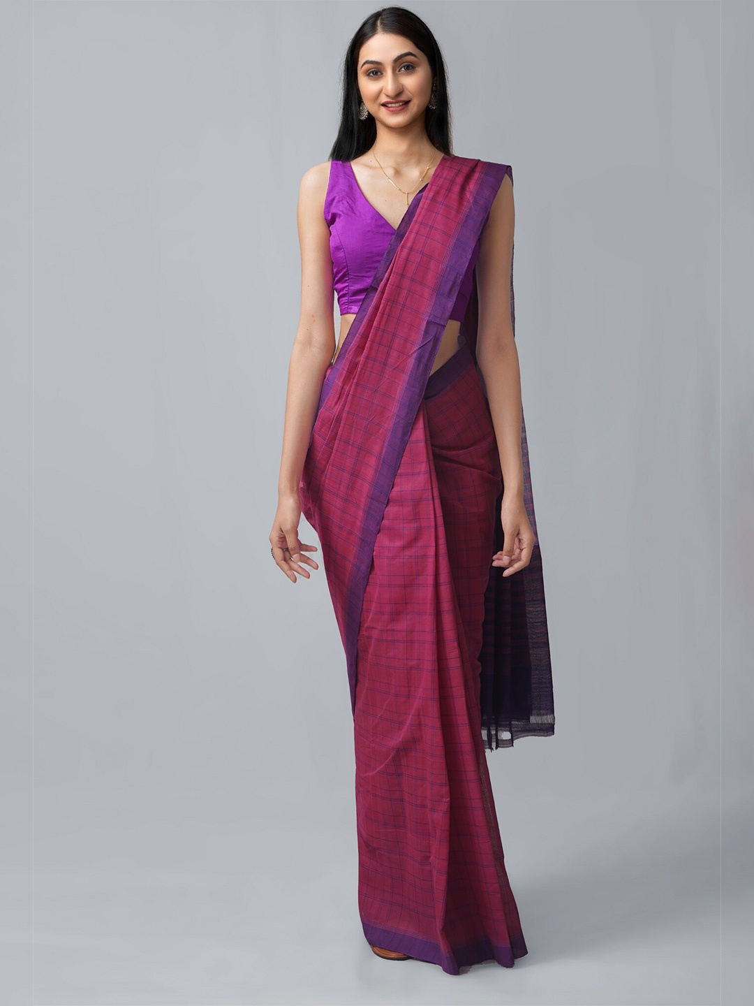 

Unnati Silks Maroon & Purple Woven Design Pure Cotton Venkatgiri Saree