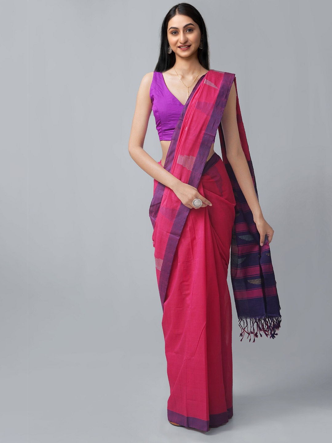 

Unnati Silks Pink & Purple Woven Design Pure Cotton Venkatgiri Saree