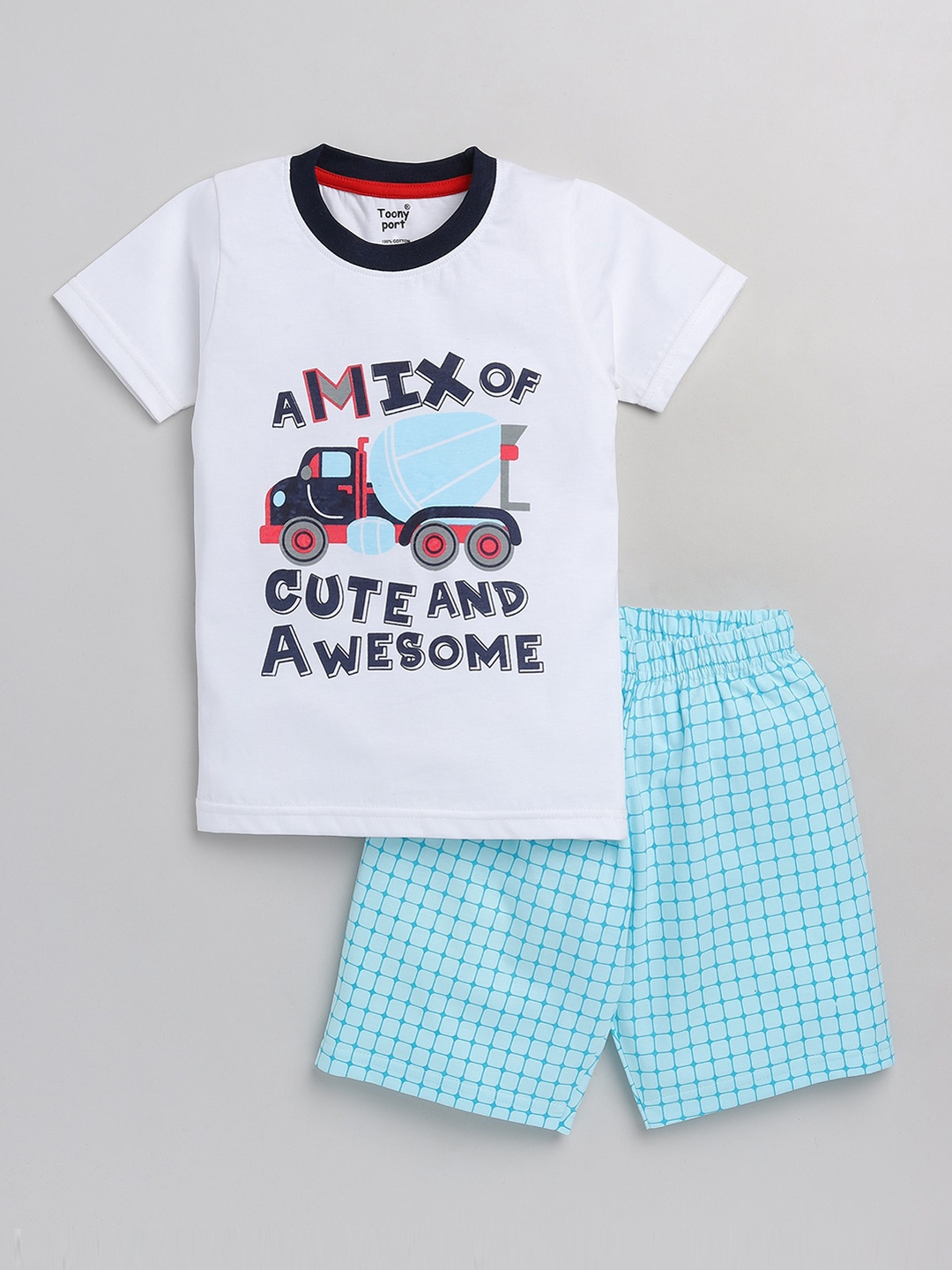 

Toonyport Boys White & Blue Printed T-shirt with Shorts