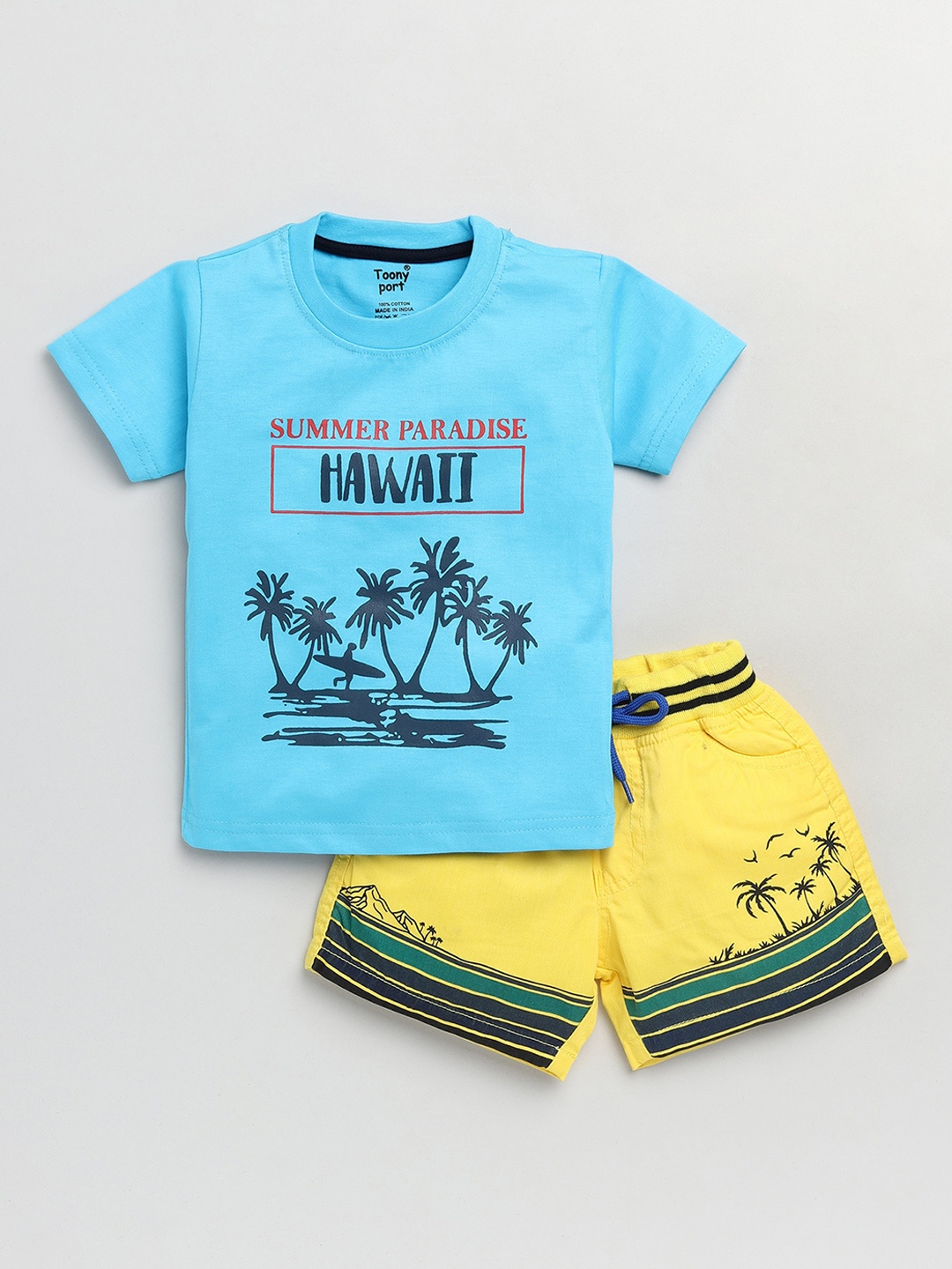 

Toonyport Boys Blue & Yellow Printed Cotton Blend Clothing set