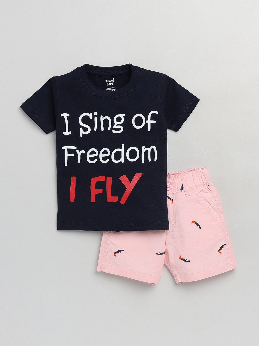 

Toonyport Boys Navy Blue & Pink Printed T-shirt with Shorts