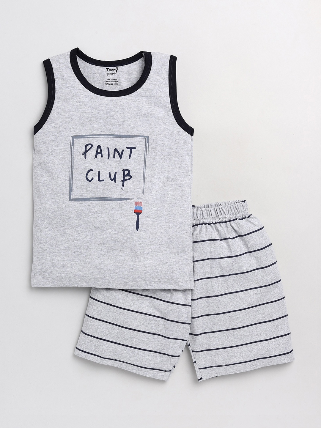 

Toonyport Boys Grey Printed Pure Cotton T-shirt with Shorts