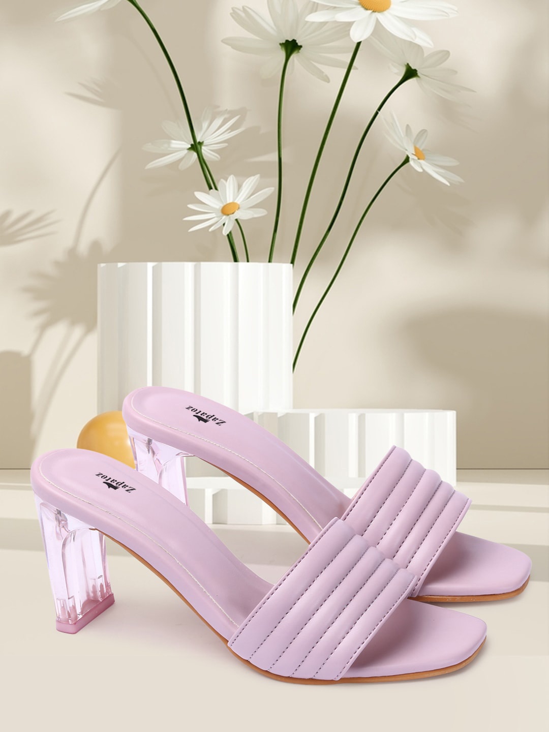 

ZAPATOZ Purple Striped PU Block Sandals