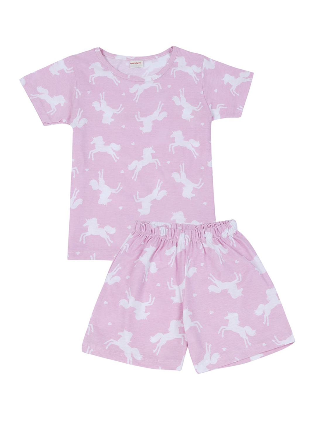 

RAINE AND JAINE Girls Pink & White Printed Night suit