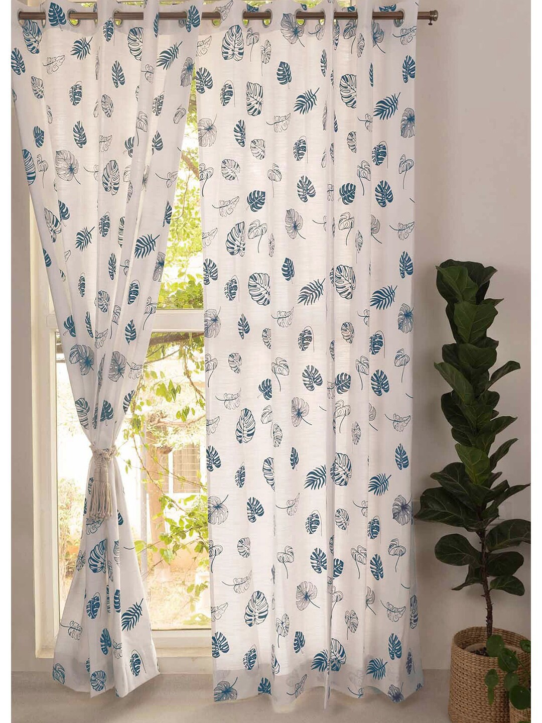 

The Yellow Dwelling Blue & White Floral Sheer Window Curtain