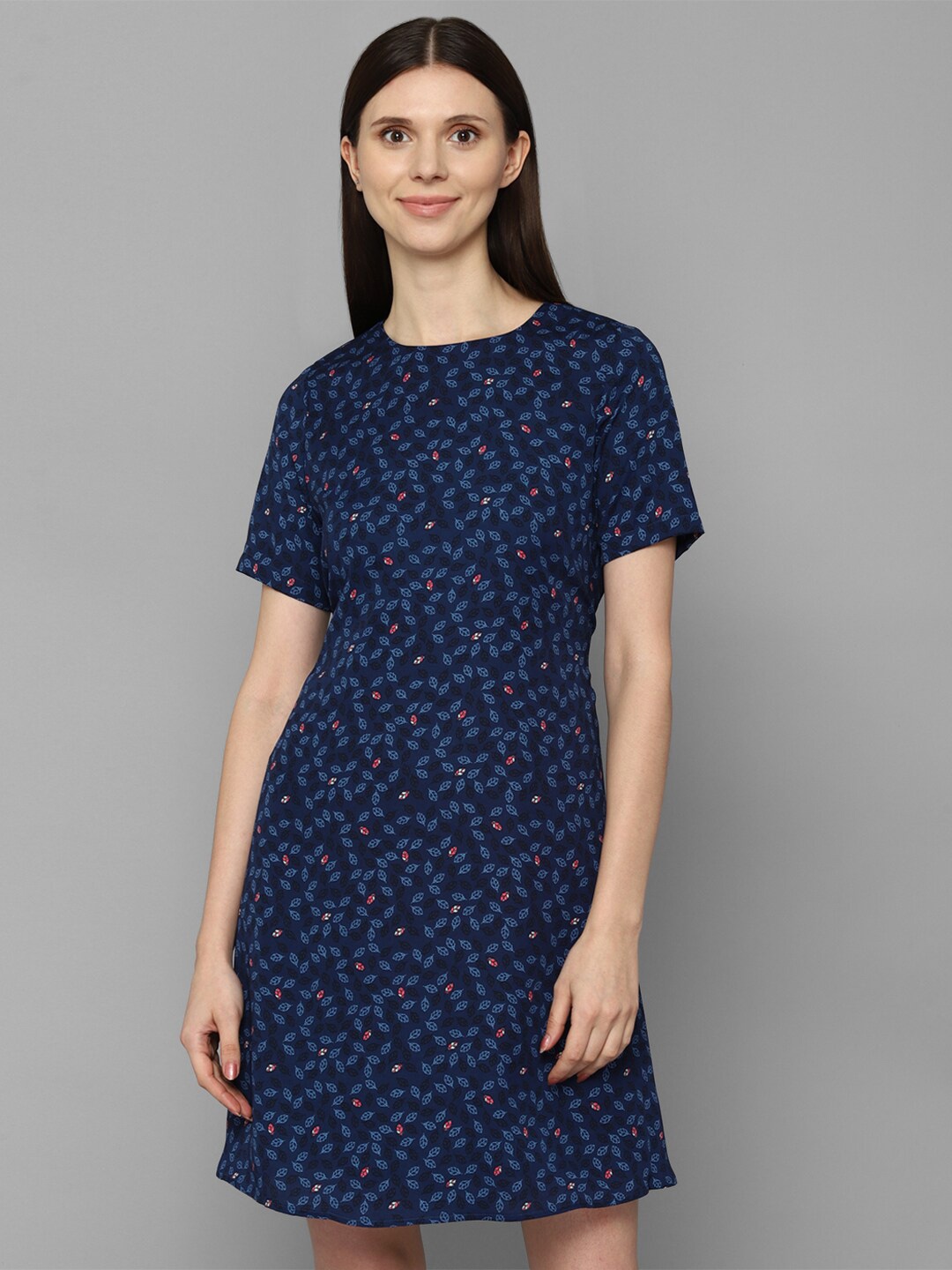 

Allen Solly Woman Navy Blue Floral A-Line Dress