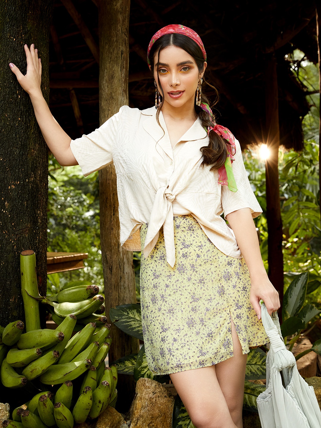 

NA-KD Women Yellow Printed A-Line Mini Skirt