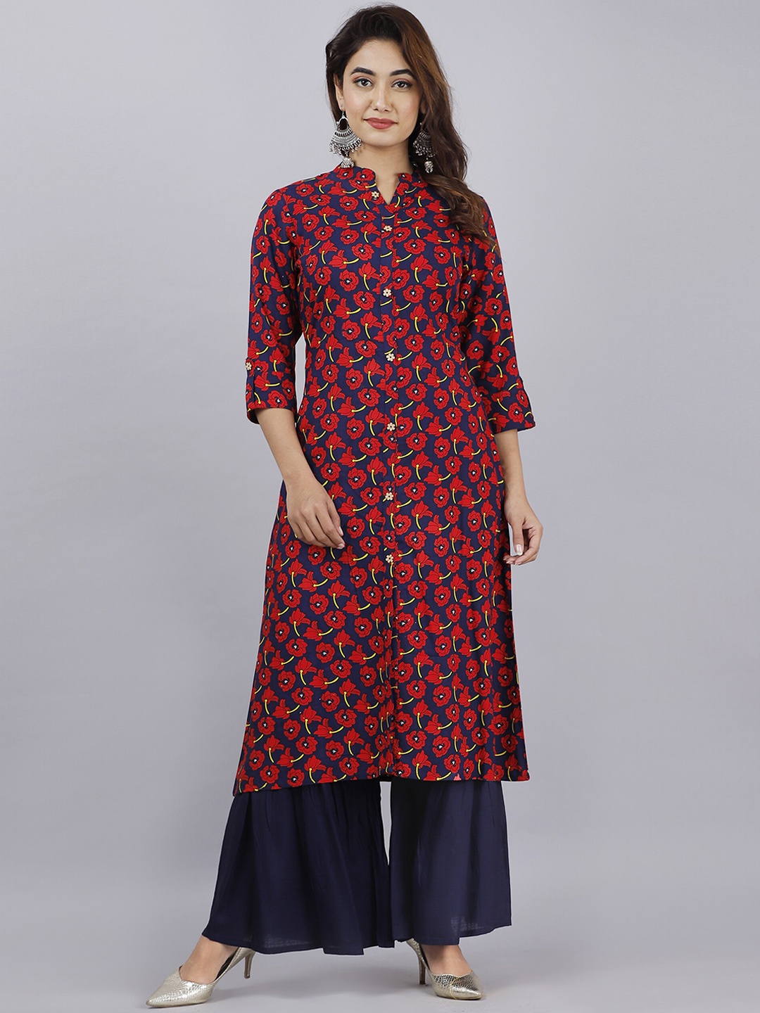

DORIYA Women Red Printed Kurta with Sharara