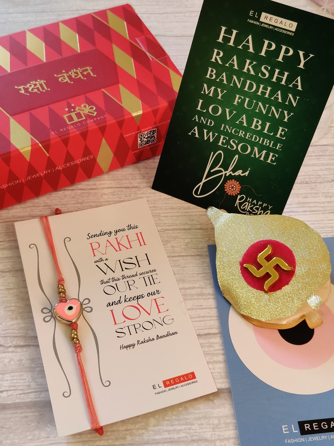 

EL REGALO Bracelet Rakhi Combo for Bhaiya With Roli Chawal Shagun and Greeting Card, Pink