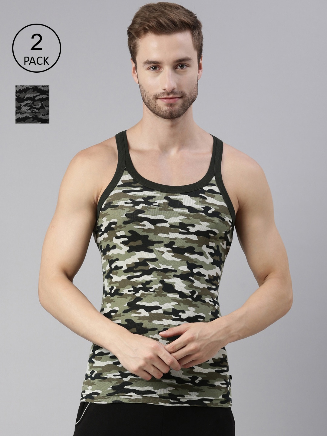 

DIXCY SCOTT MAXIMUS Pack Of 2 Sleeveless Smart Wash Advance Moisture Gym Vest MAXGV-002, Olive