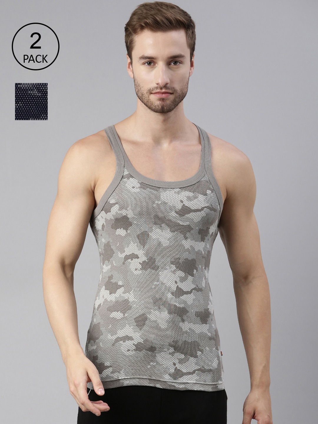 

DIXCY SCOTT MAXIMUS Men Pack of 2 Printed Cotton Innerwear Vests, Grey