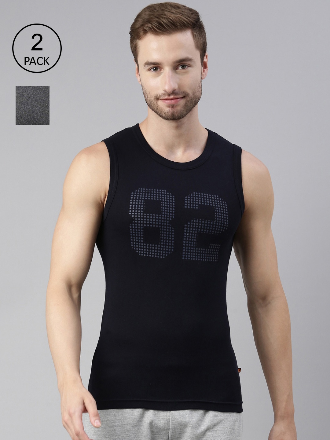 

DIXCY SCOTT MAXIMUS Men Pack of 2 Printed Cotton Innerwear Vests, Black