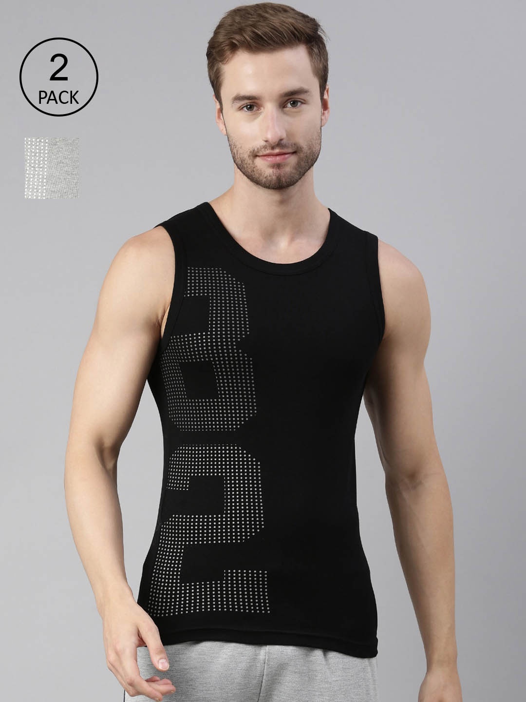 

DIXCY SCOTT MAXIMUS Men Pack of 2 Printed Cotton Innerwear Vests, Black