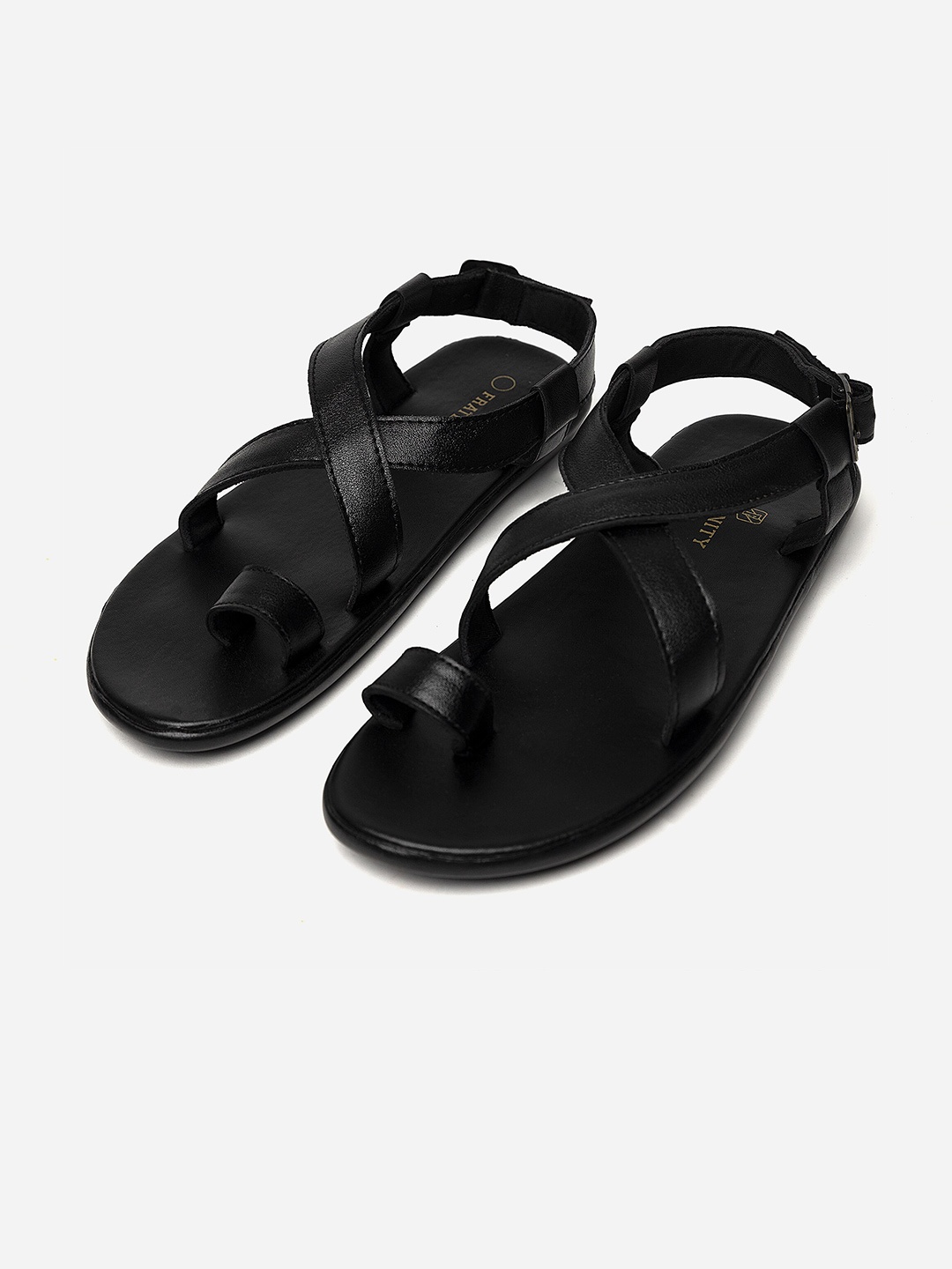

FRATERNITY Men Black Leather Comfort Sandals