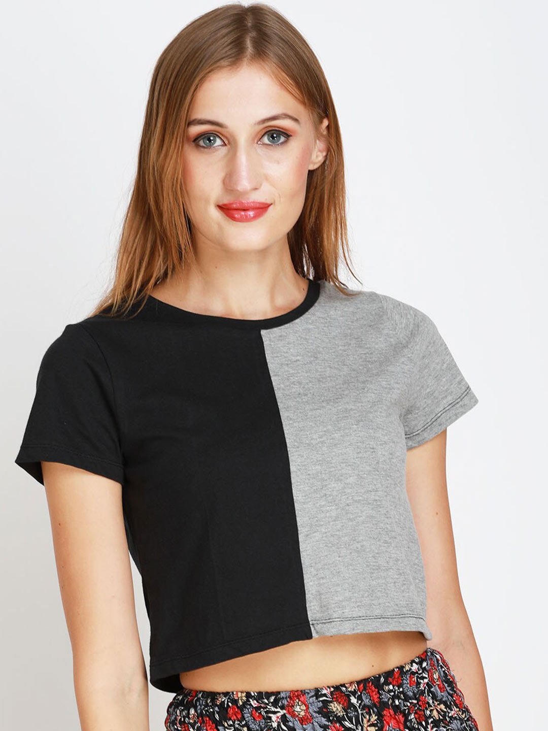 

angloindu Women Grey Slim Fit T-shirt