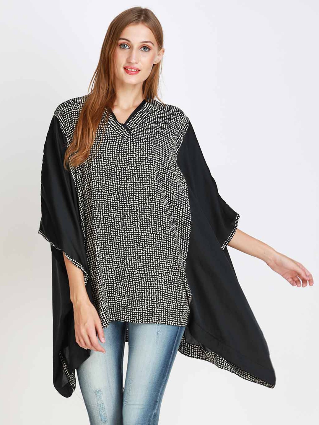 

angloindu Black Print Kaftan Top