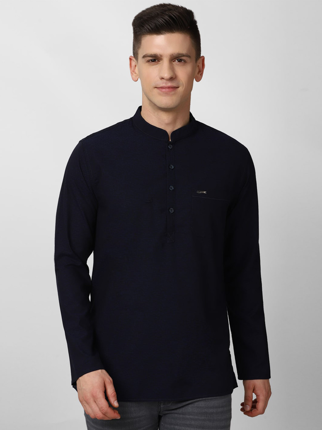 

Peter England Men Navy Blue Patchwork Kurta