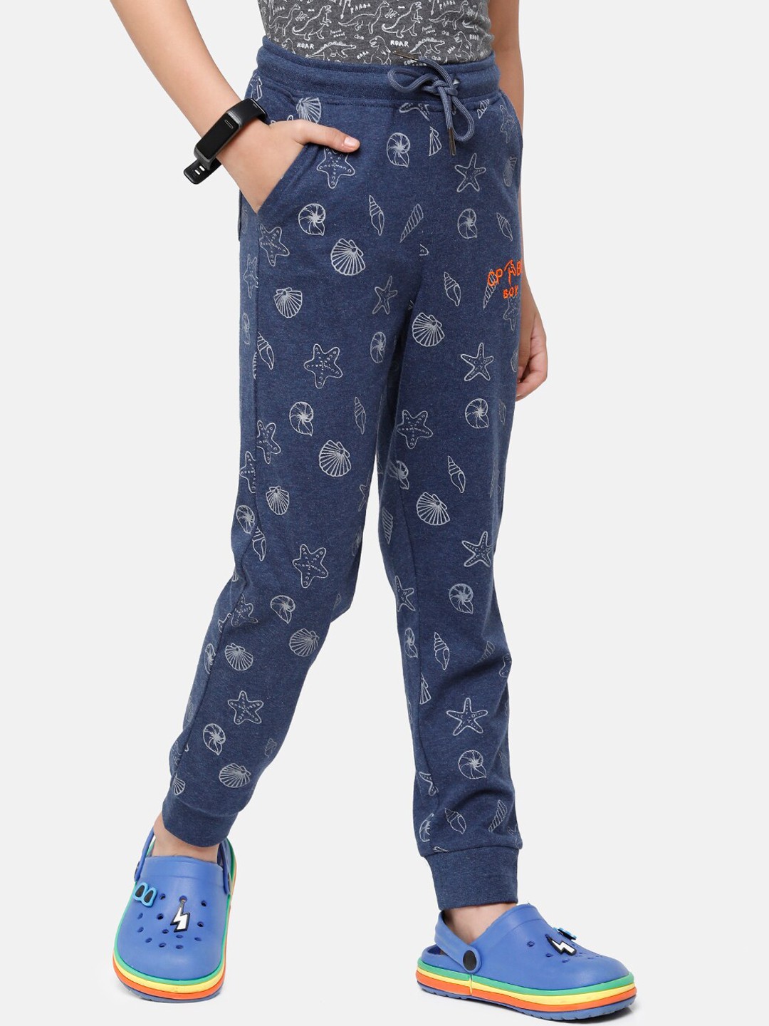 

CP BRO Boys Blue Printed Cotton Slim-Fit Joggers