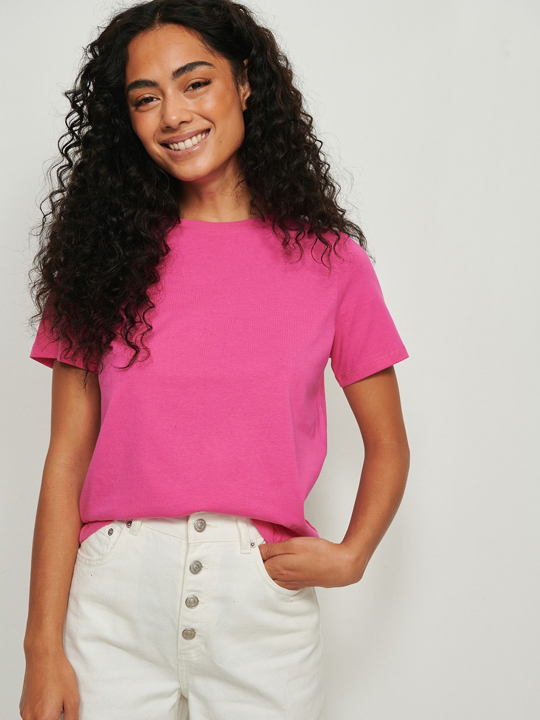 

NA-KD Women Fuchsia Pink Organic Cotton T-shirt