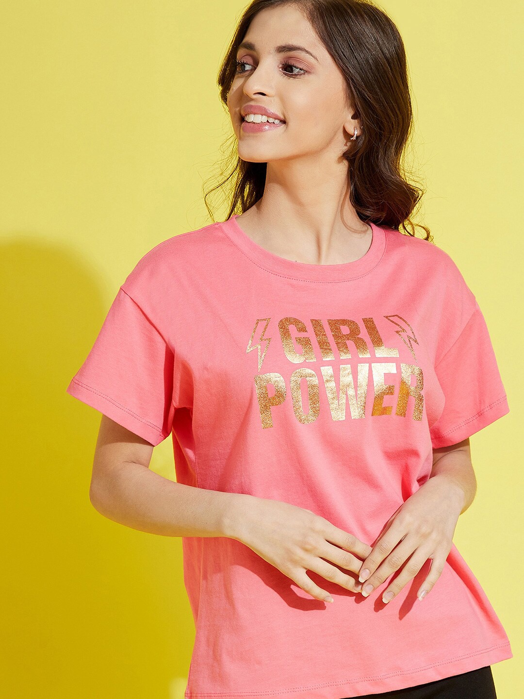 

Noh Voh - SASSAFRAS Kids Girls Peach-Coloured Printed Pure Cotton Oversized T-shirt