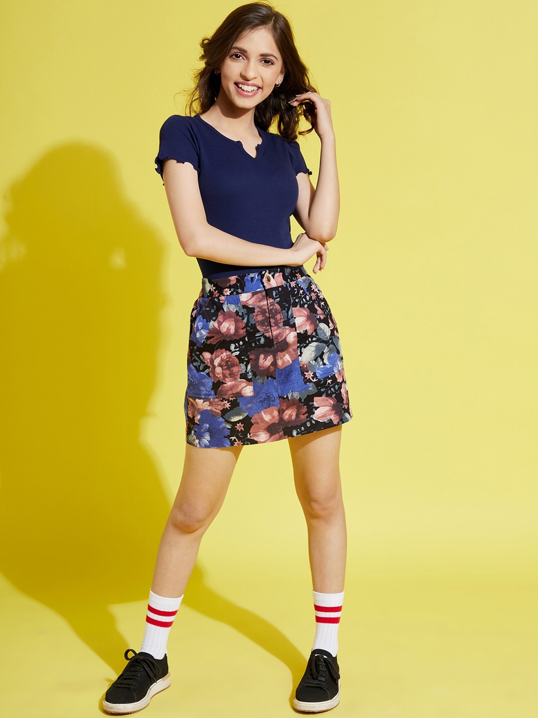 

Noh.Voh - SASSAFRAS Kids Girls Black & Blue Printed Pure Cotton A-Line Mini Skirt