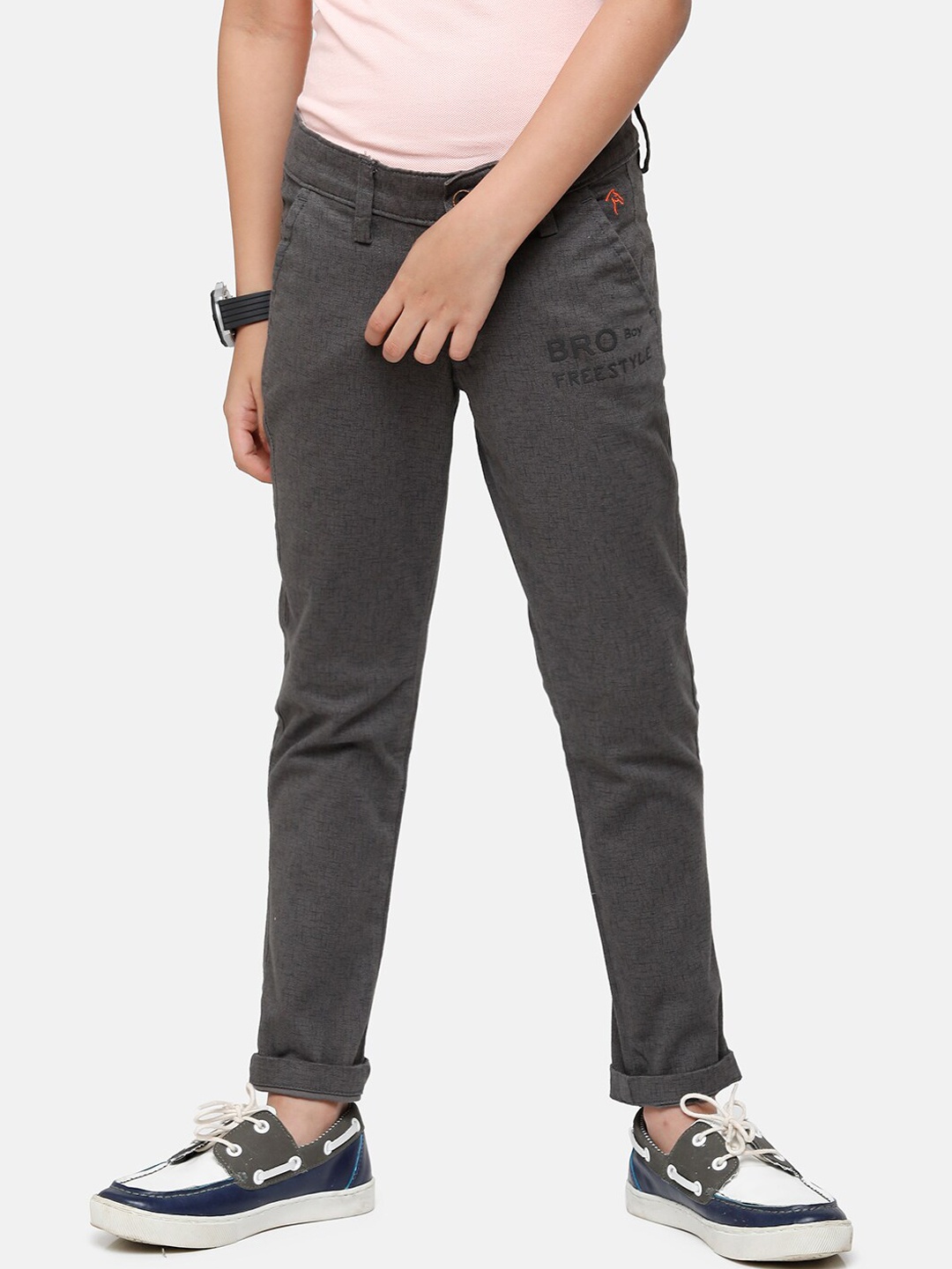 

CP BRO Boys Grey Textured Slim Fit Trousers