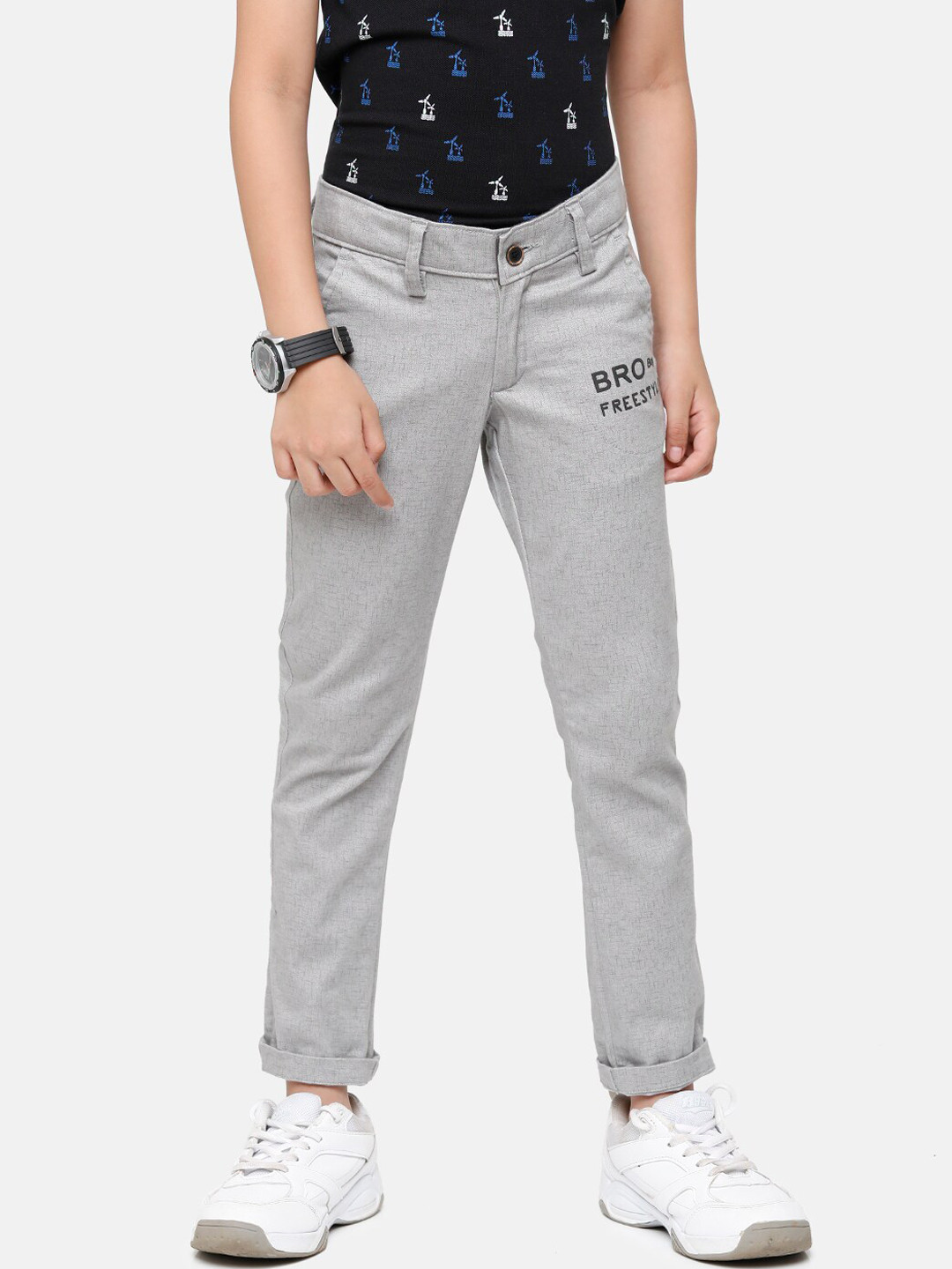 

CP BRO Boys Blue Textured Slim Fit Chinos Trousers