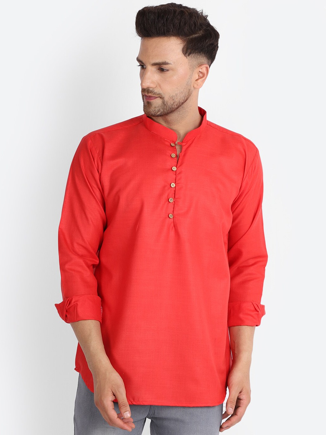 

Kaifoo Men Red Thread Work Kurta