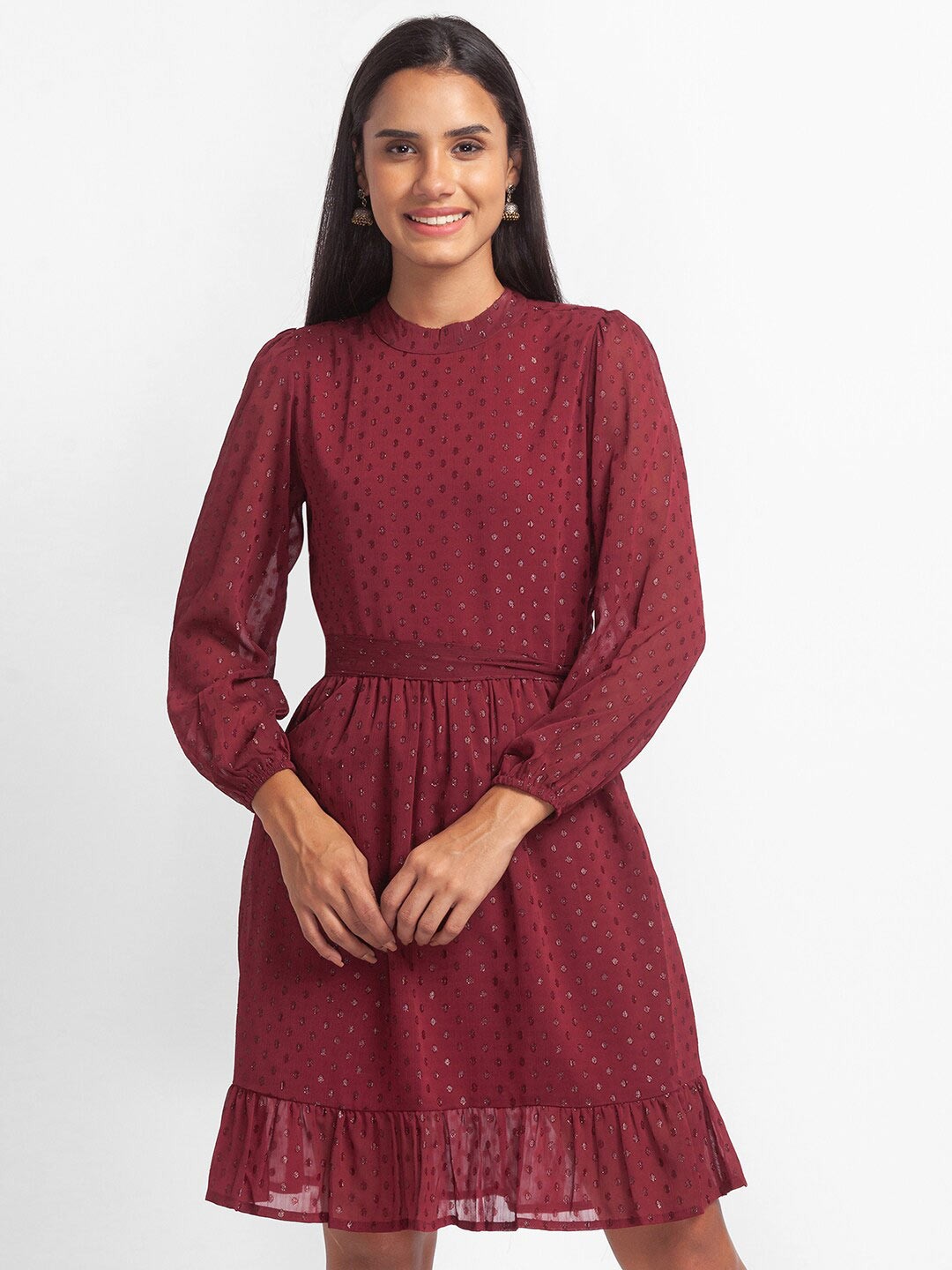 

Globus Maroon Chiffon Dress