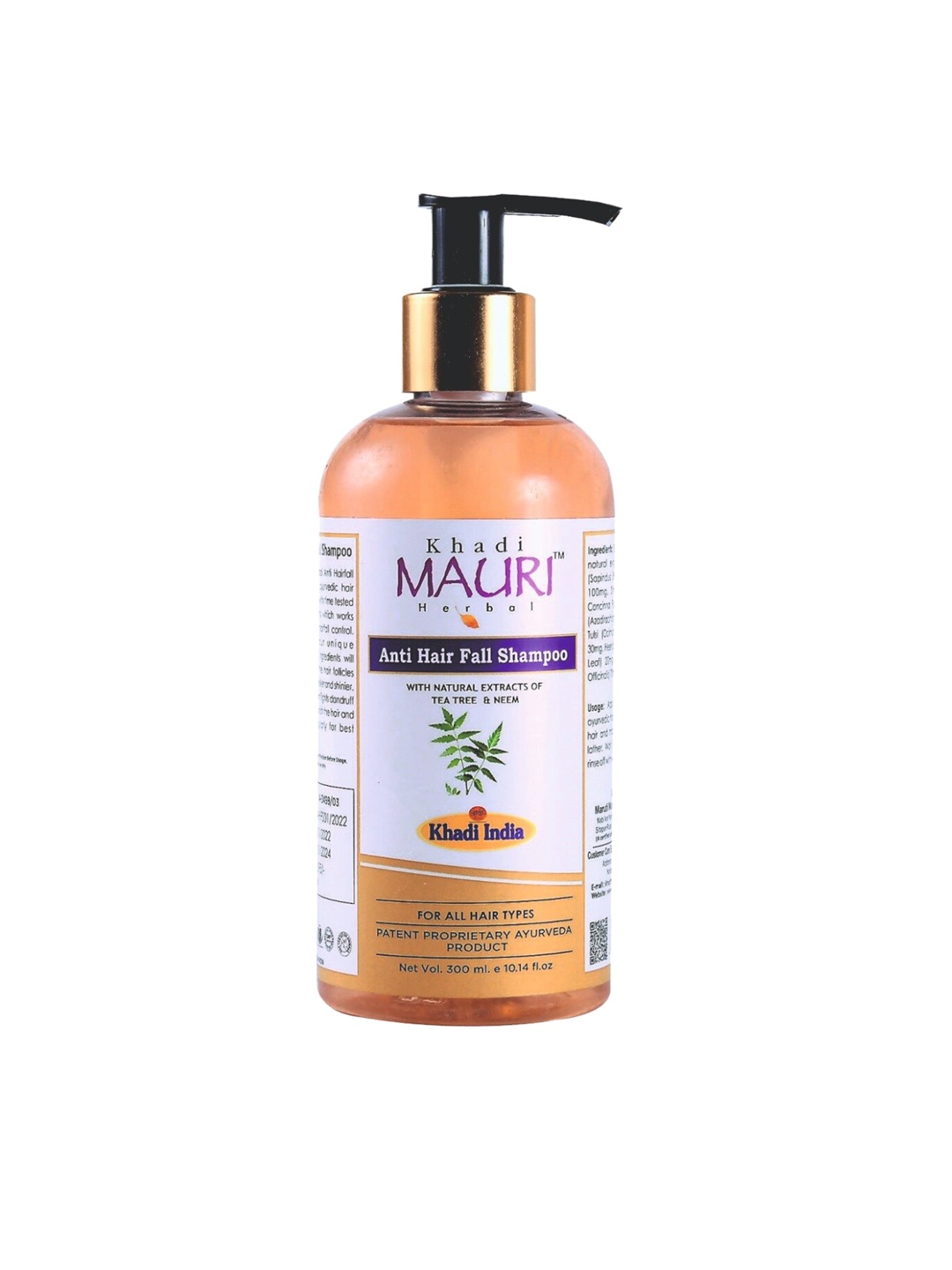 

Khadi Mauri Herbal Anti Hair Fall Shampoo with Tea Tree & Neem - 300 ml, White