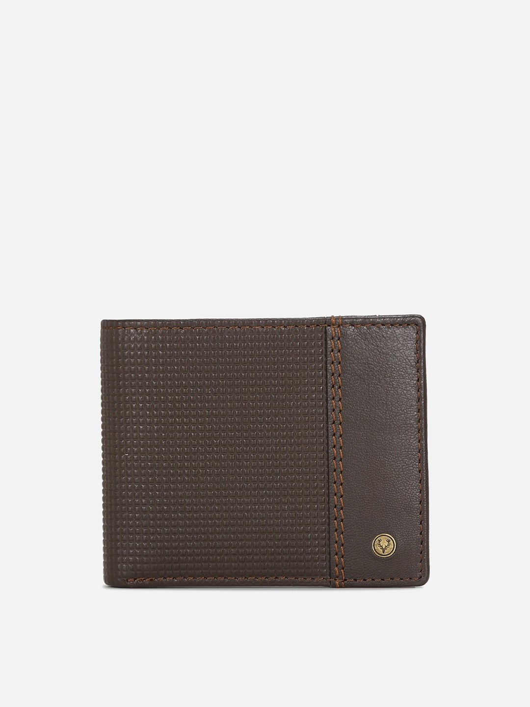 

Allen Solly Men Brown & Gold-Toned Textured Leather Two Fold Wallet