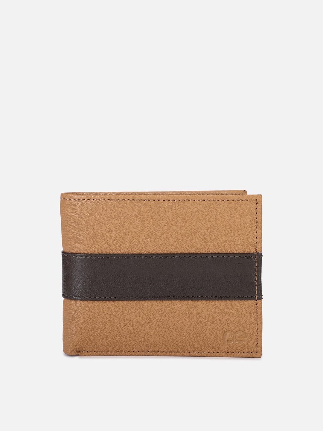 

Peter England Men Khaki & Coffee Brown Printed Leather Two Fold Wallet