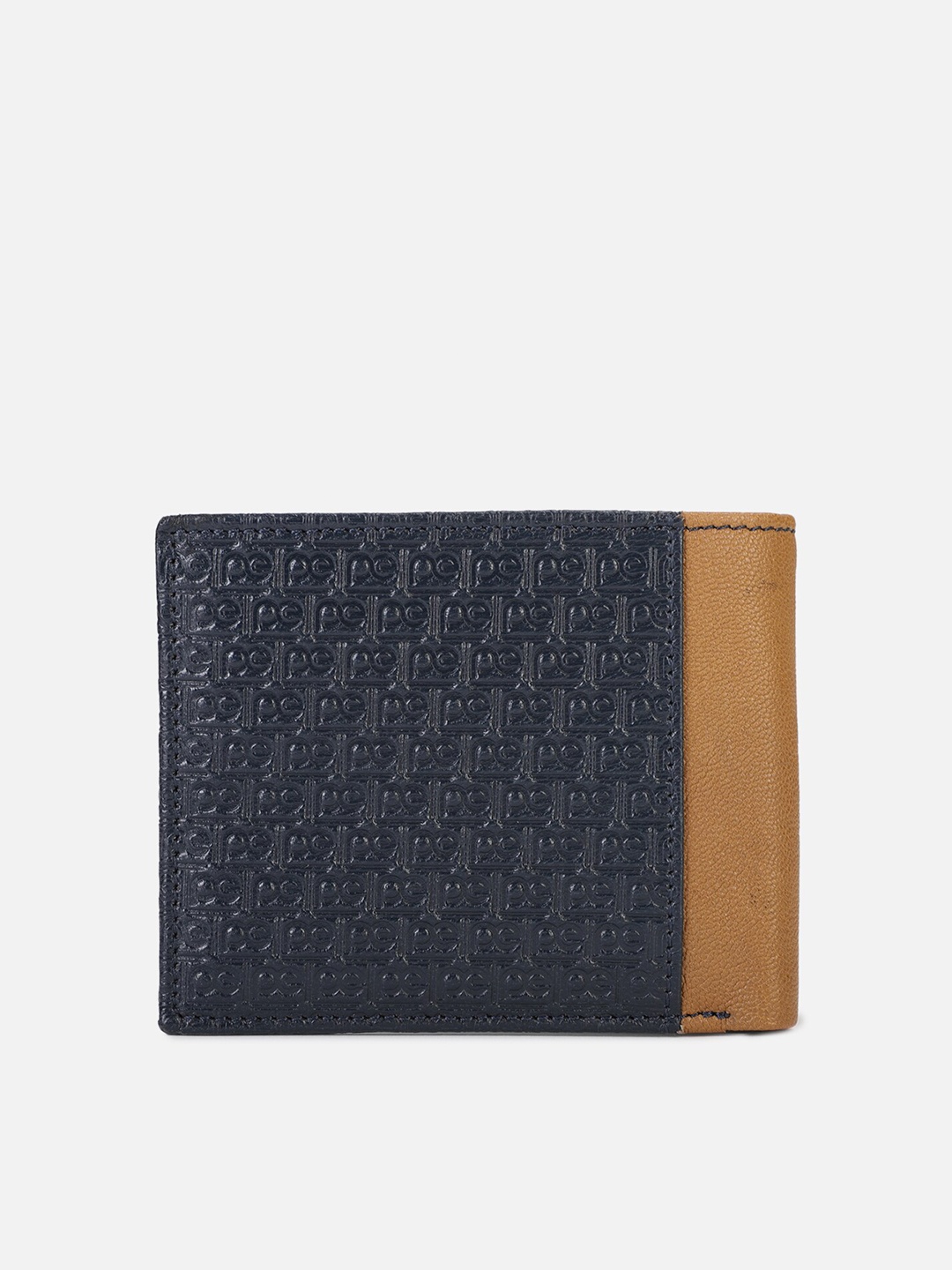 

Peter England Men Navy Blue & Brown Printed Leather Two Fold Wallet