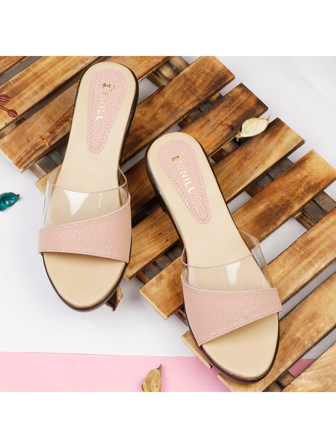 

Denill Peach-Coloured Colourblocked Block Mules