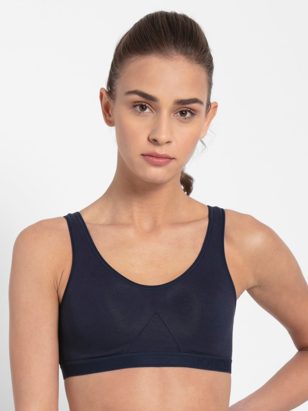 

Jockey Non Wired Non Padded Combed Cotton Stretch Full Coverage Slip-On Active Bra, Blue