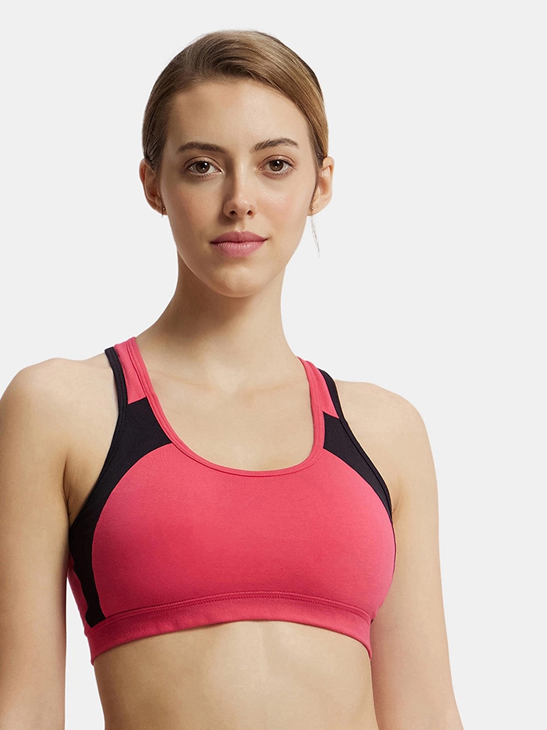 

Jockey Wirefree Padded Cotton Full Coverage Racer Back Styling Active Bra-1380, Pink