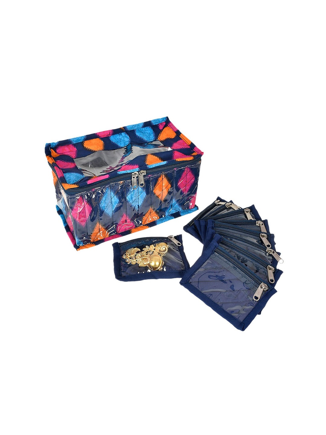 

Kuber Industries Set Of 2 Blue & Pink Printed PVC Jewellery Organisers