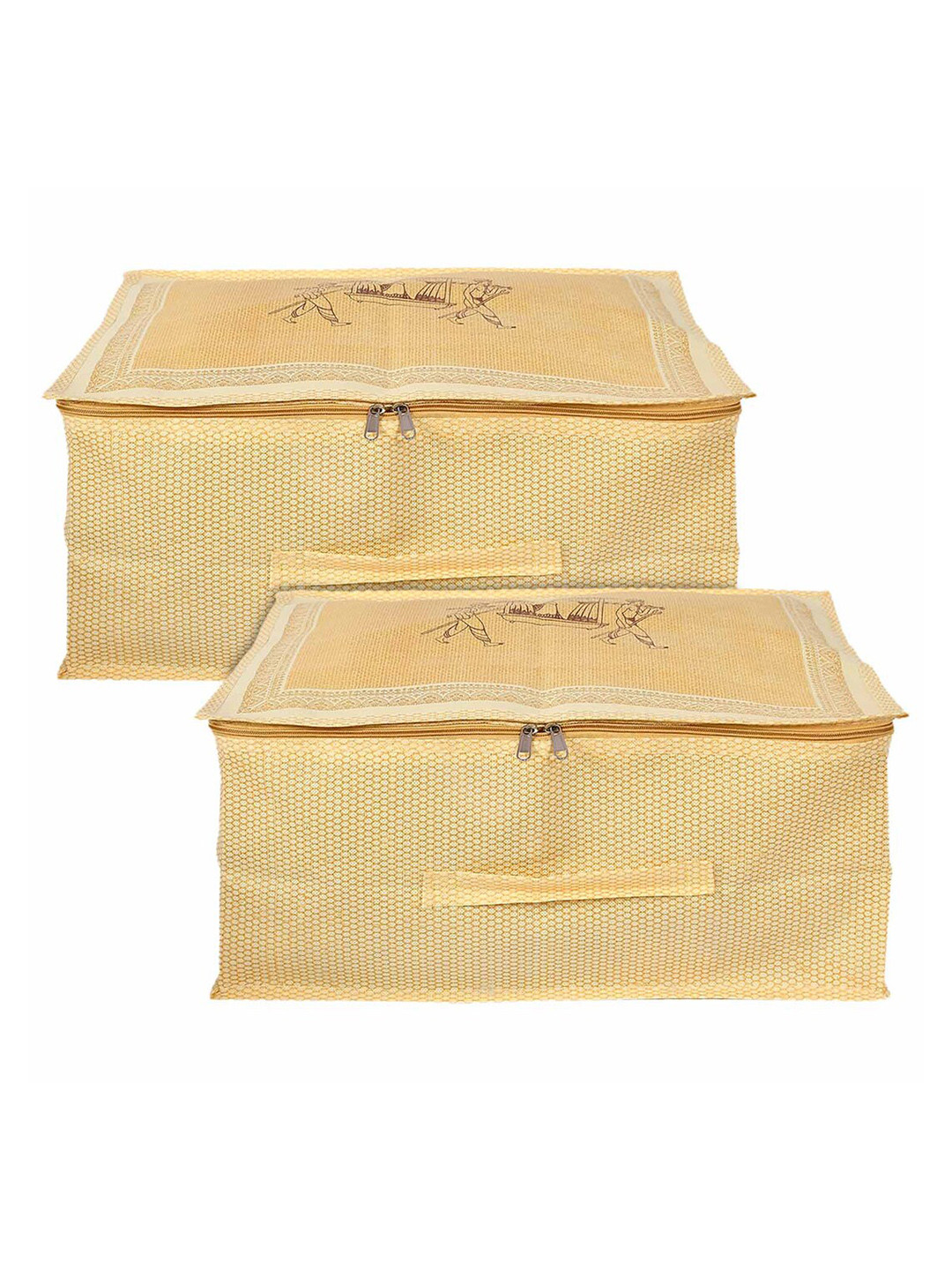 

Kuber Industries Set Of 2 Gold-Toned Foldable Underbed Organizer With Transparent Window