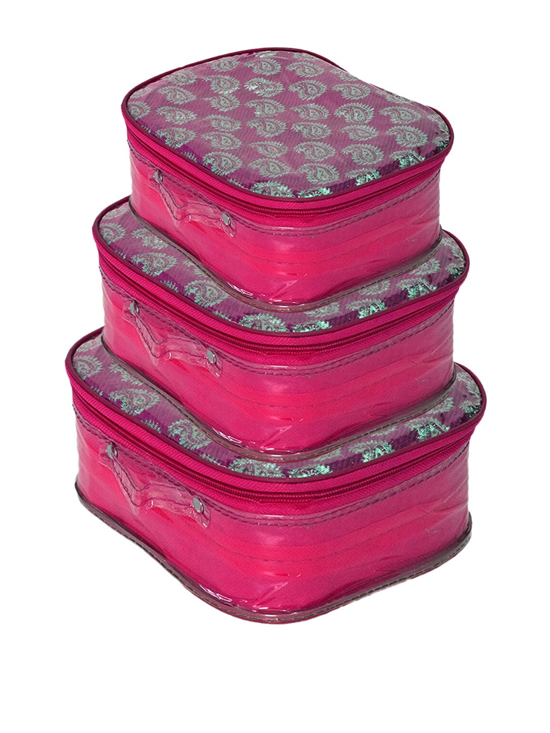 

Kuber Industries Set Of 3 Pink & Blue Printed Makeup Organisers