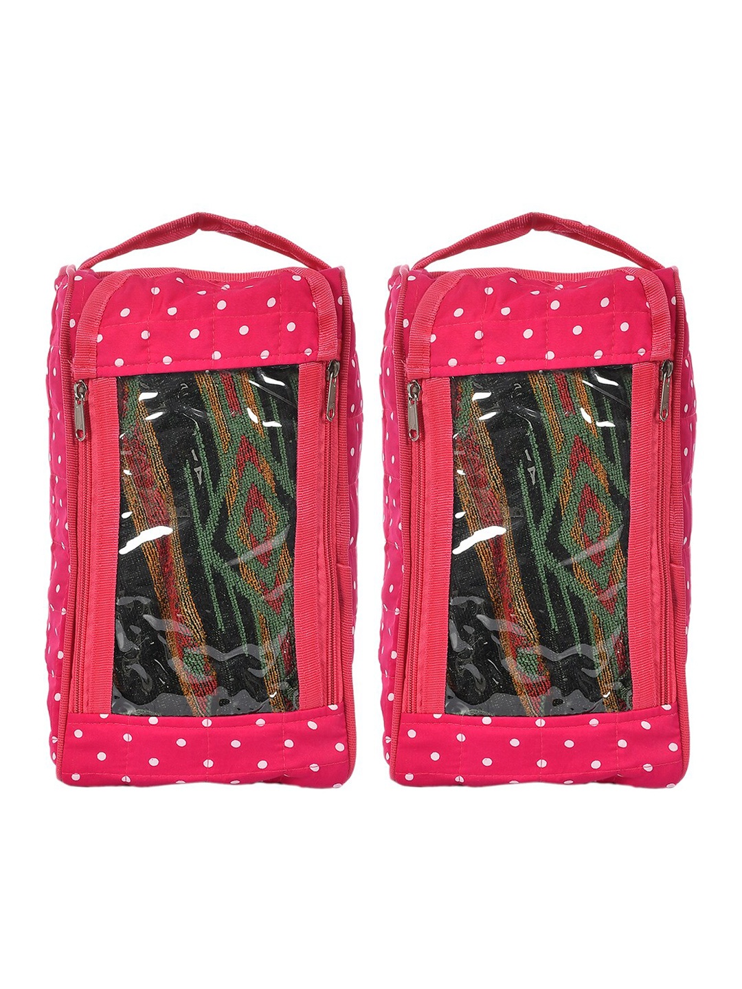 

Kuber Industries Set Of 2 Pink Printed Storage Bags With Transparent Windows.