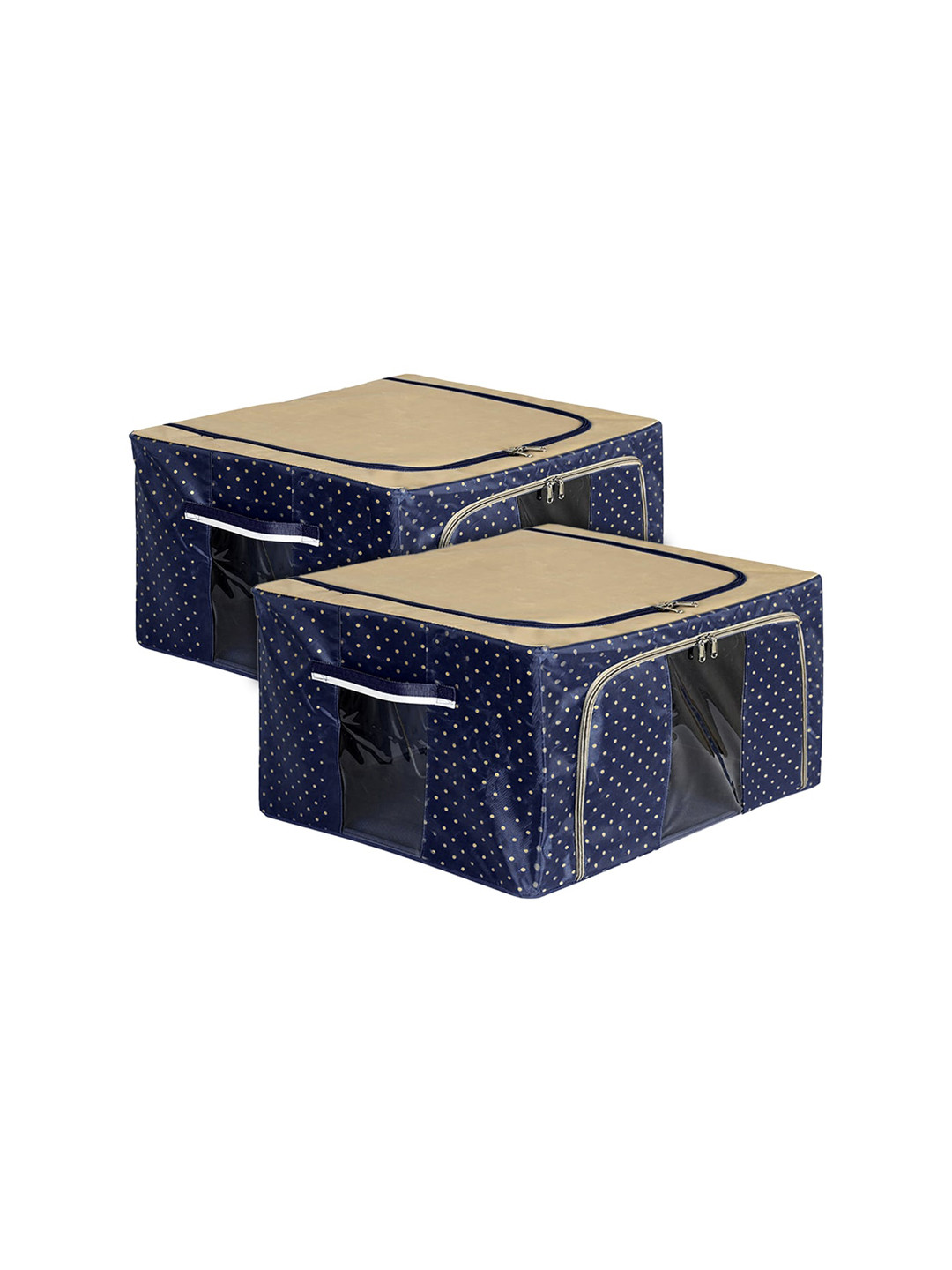 

Kuber Industries Set Of 2 Navy Blue & Brown Printed Storage Box With Clear Window, Multi
