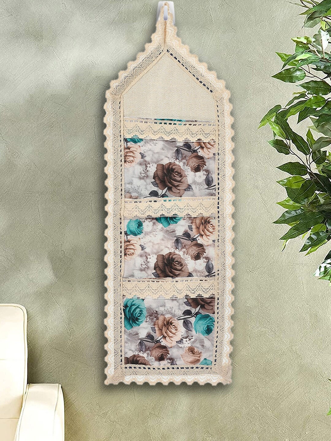 

Kuber Industries Set Of 2 Cream & Brown Printed Hanging Organisers, Multi