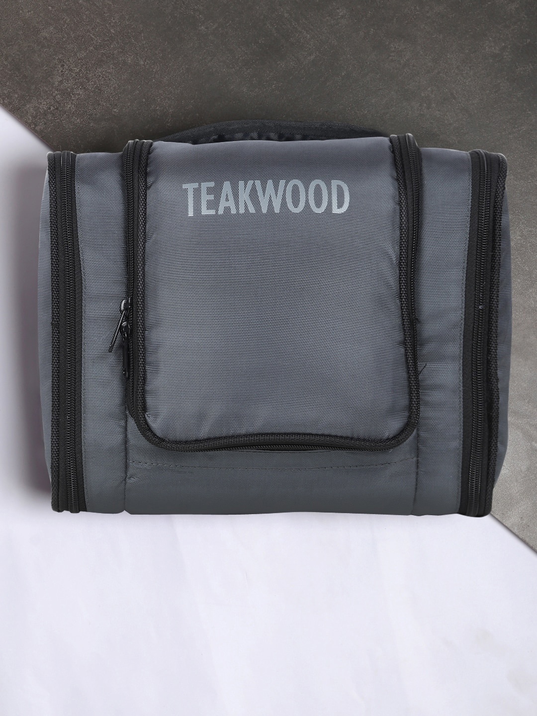 

Teakwood Leathers Black Printed Toilitary Kit, Grey