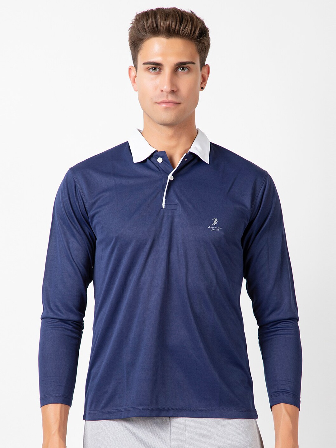 

ARMISTO Men Blue Polo Collar Dri-FIT Training or Gym T-shirt
