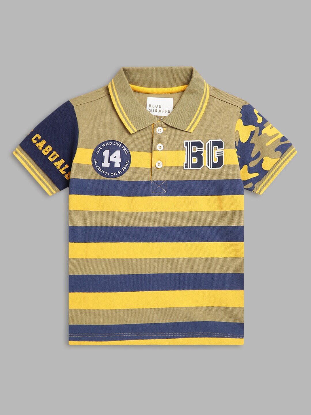

Blue Giraffe Boys Multicoloured Sports Striped Polo Collar Applique T-shirt, Multi