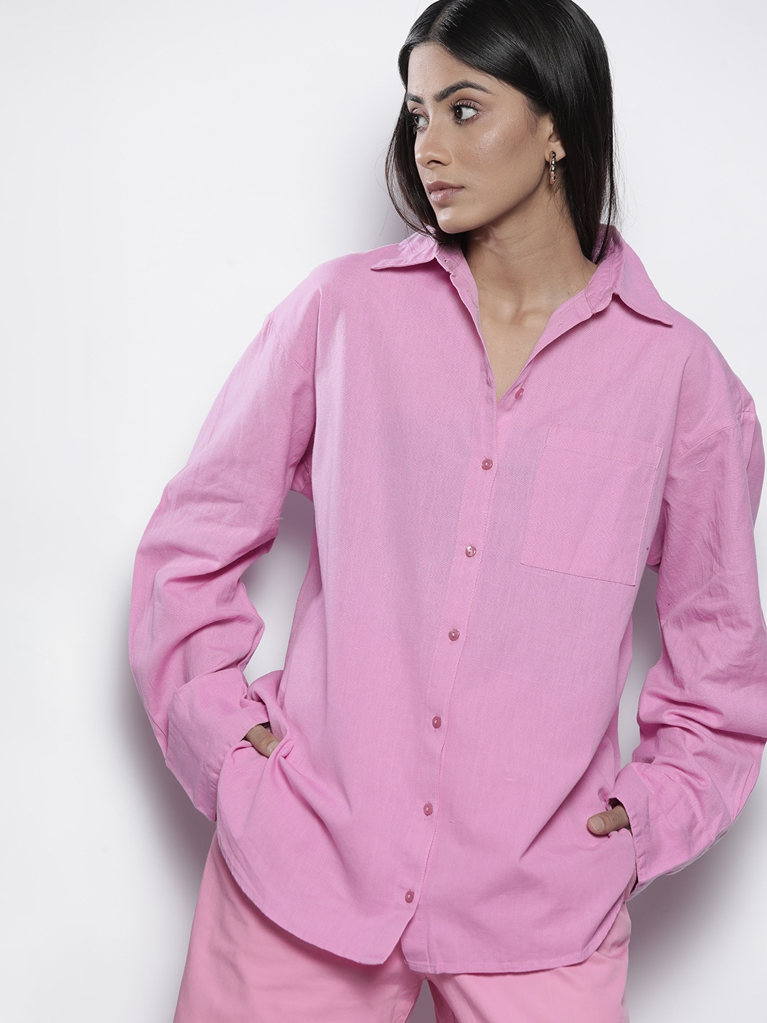 

NA-KD Women Pink Solid Casual Shirt