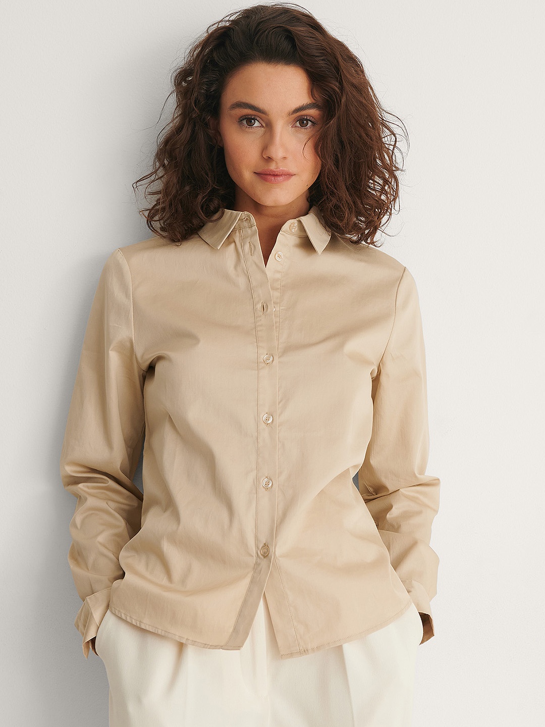 

NA-KD Women Beige Organic Cotton Casual Shirt