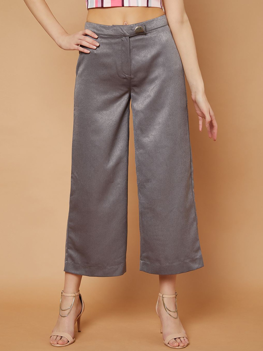 

Vero Moda Marquee Collection Women Grey Straight Fit High-Rise Trousers