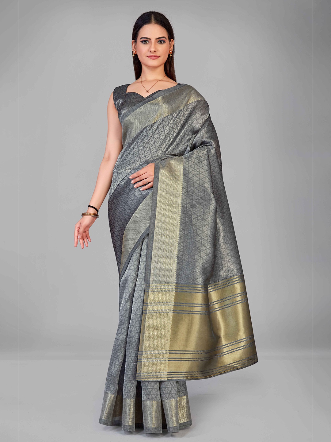 

MANOHARI Grey Woven Design Silk Blend Saree