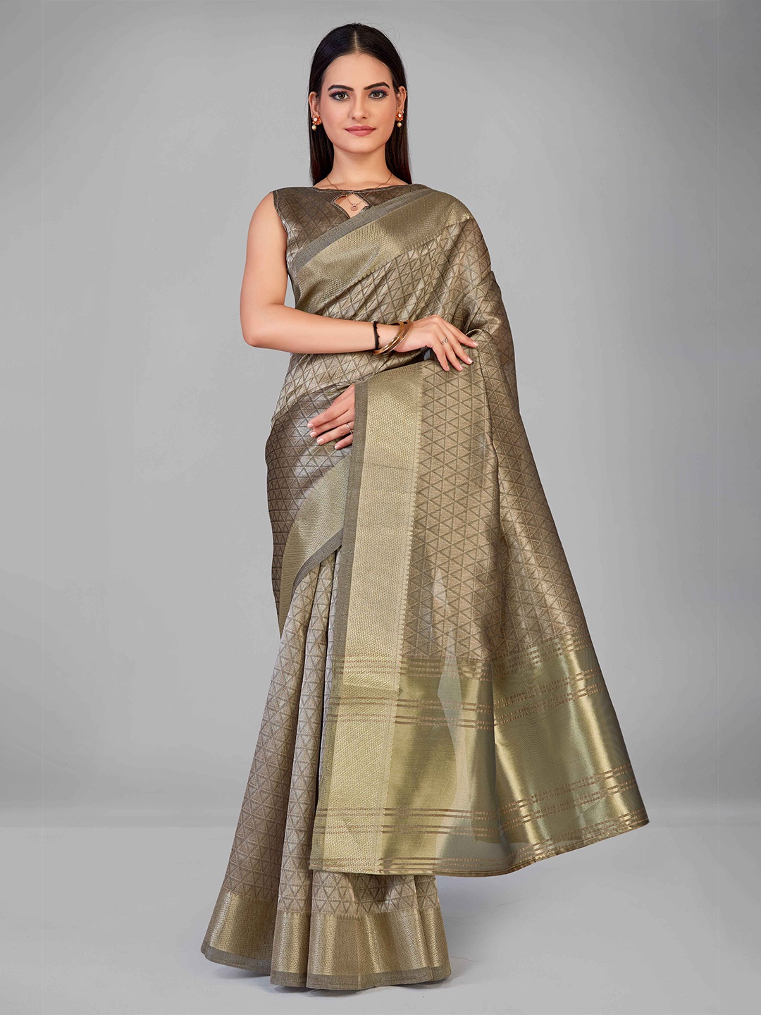 

MANOHARI Brown Woven Design Silk Blend Saree